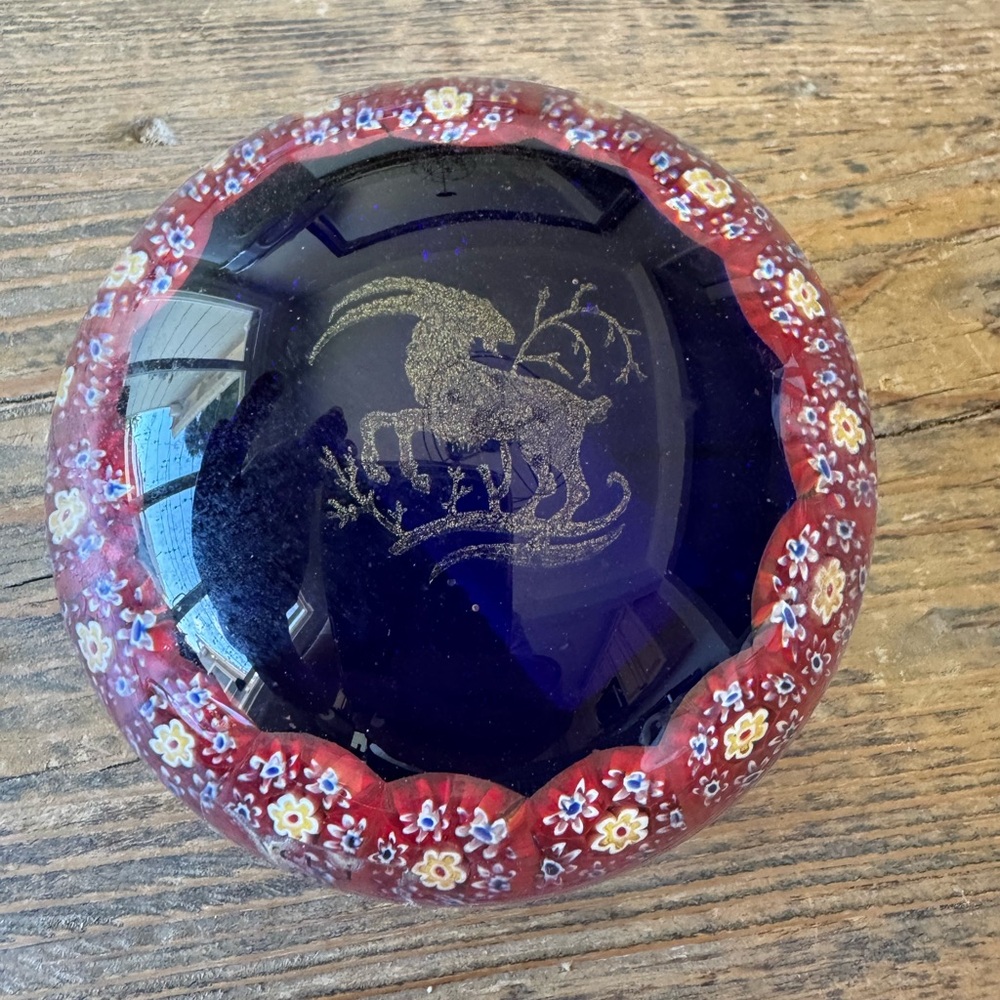 Vintage murano glass paperweight featuring a stag